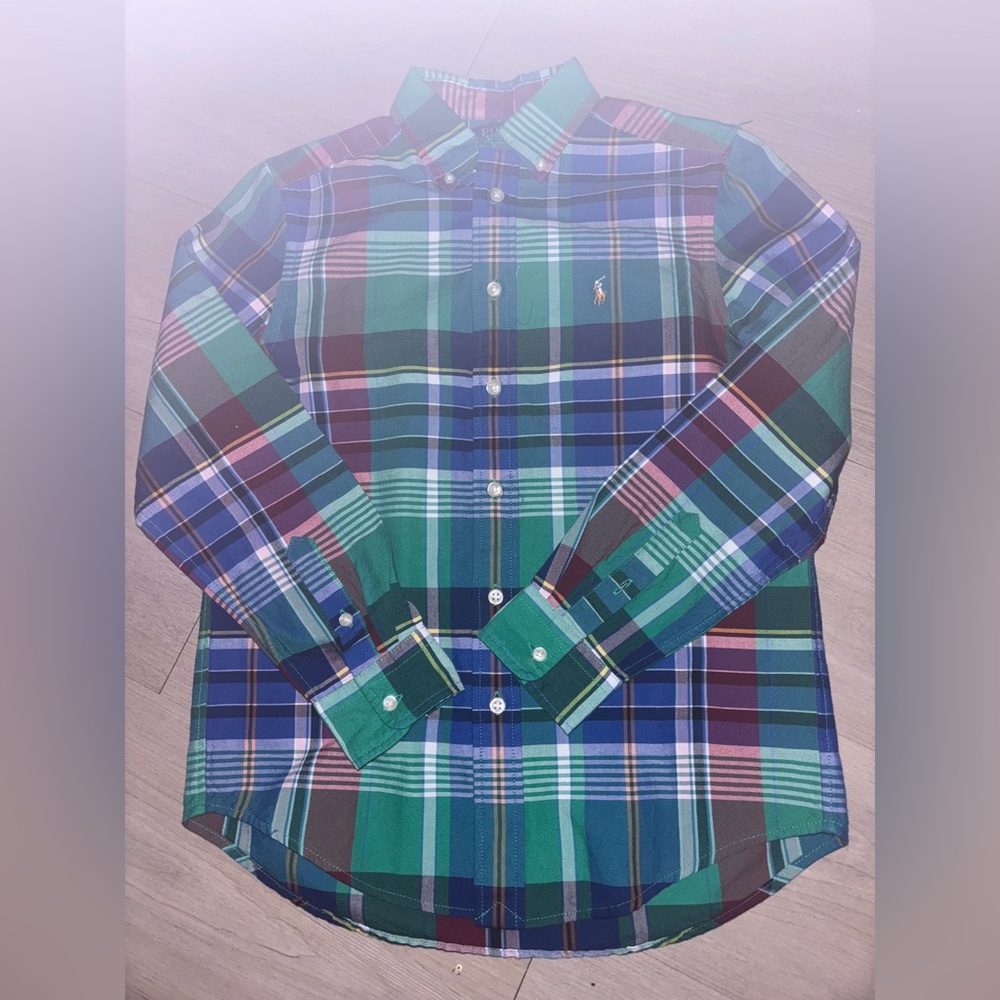 Polo Ralph Lauren boys' plaid cotton oxford long sleeve shirt M (10/12) NWT